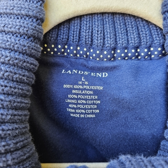 Lands End blue fleece full zip vest with ribbed foldover collar large - Picture 3 of 5